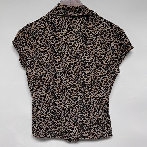 VTG 90s Grunge Leopard Print Fitted Button Up Top Medium Sparkle Whimsigoth - Picture 4 of 8